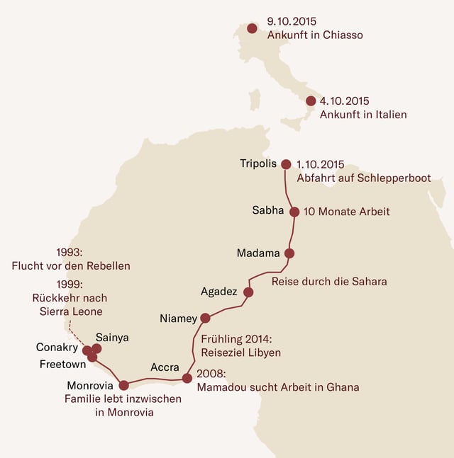 Mamadous Reisen  in seinem ersten Leben 1988–2015